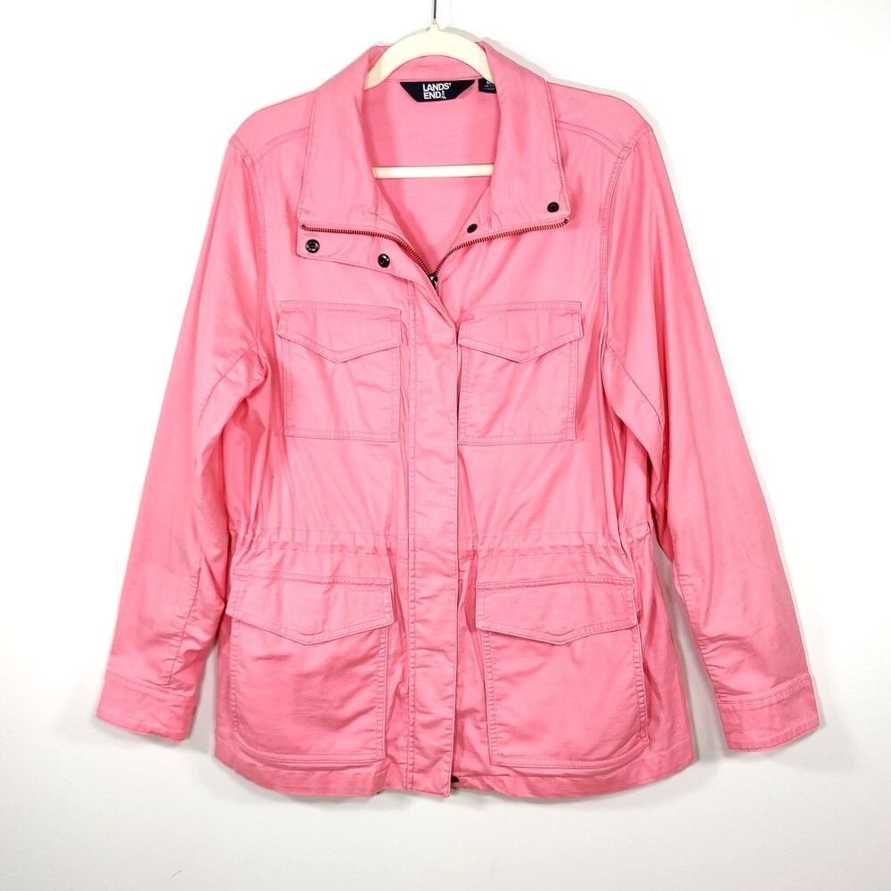 Lands' End Cotton Lyocell Utility Jacket Pink‎ Military Safari M